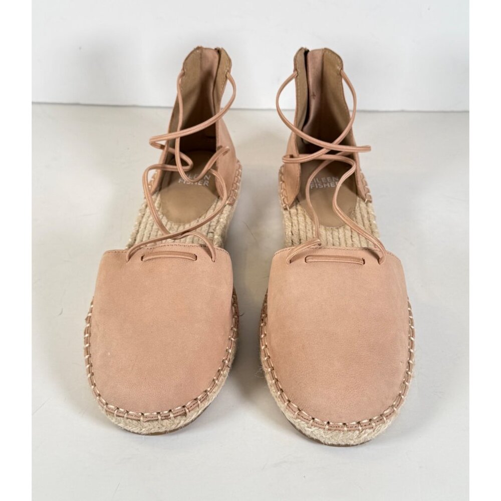 EILEEN FISHER Lace-Up Strappy Leather Espadrille Sandals Pink Peach Color